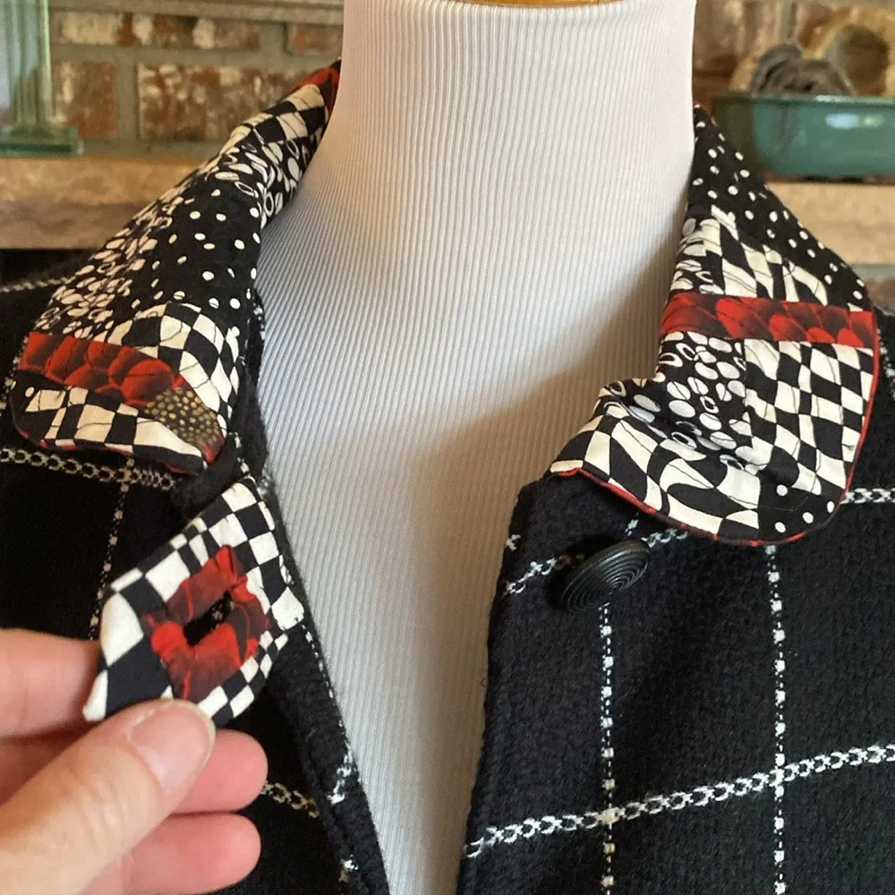 ARTISAN made jacket. Short swing style. Black checked wool blend w cotton accent - Picture 9 of 12